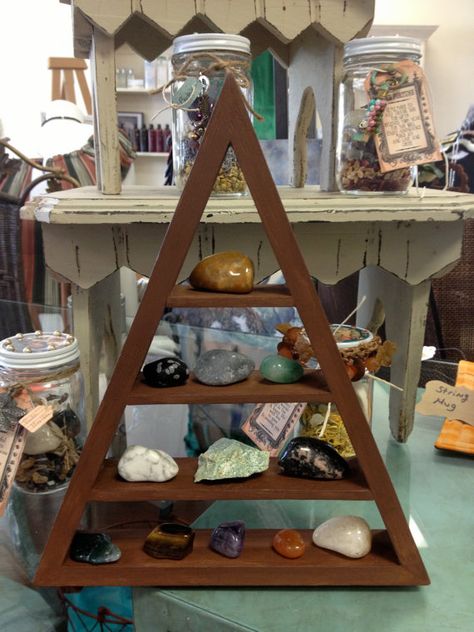 Stunning Gemstone and Crystal Triangle Display Shelf Crystal Intentions, Gemstone Display, Dining Room Storage, Display Shelf, The Energy, Display Ideas, Display Shelves, I Shop, Dining Room