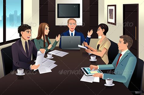 Business Team Meeting in a Modern Office Team Illustration, Office Illustration, Work Cartoons, Business Vector Illustration, Office Images, Team Meeting, Business Team, Graphic Design Ads, Cute Couple Cartoon