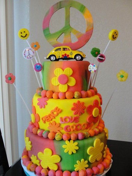 1960's Flower Power Cake  Cake by Susan Flower Power Cake, Peace Signs, Photo Storage, Flower Power, Birthday Cake, Signs, Cake, Birthday, Flowers