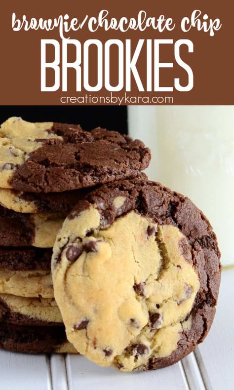 Chocolate Chip Cookies Flavors, Chocolate Chip Brookies Recipe, Brookies Recipes Cookies, Chocolate Chip Cookies And Brownies, Chocolate Chip Uses, Interesting Cookies Recipes, Break And Bake Cookie Ideas, Chocolate Chip Cookie Brownies Recipe, Brownie And Chocolate Chip Cookies