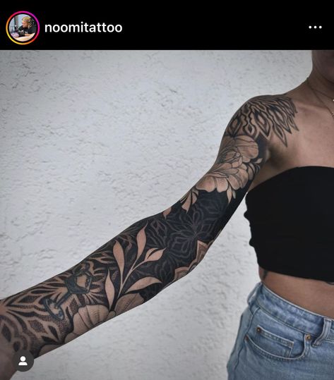 Tattoo Covered Women, Floral Arm Piece, Blacked Out Tattoo With White Ink, Stippling Tattoo Ideas, Floral Cover Up, Elegant Forearm Tattoo, Dark Tattoo Cover Up Ideas For Women Back, Black Work Cover Up Tattoo, Large Cover Up Tattoos For Women Arm