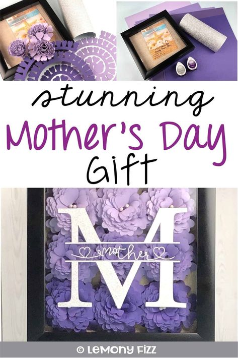 How To Make A Shadow Box For Mother’s Day. Read this post to get great shadow box ideas for all occasions or for mom. A great DIY Mother's Day gift idea using paper flowers in a shadow box with a monogrammed M and mother text. Free cut files are available #mothersday #diy#mothersdaygift Shadow Box Ideas, Mother's Day Projects, Diy Mother's Day, Rolled Paper Flowers, Diy Shadow Box, Ladybug Crafts, Flower Shadow Box, Diy Mothers Day Gifts, Box Diy