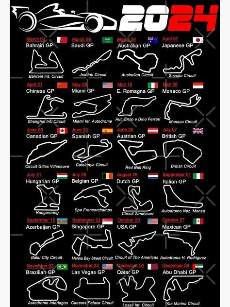 "Calendar Formula race cars 2024 named circuits" Poster for Sale by ideasfinder | Redbubble F1 Racing Poster, F1 Calendar, Race Calendar, Framed Calendar, Formula 1 Car Racing, F1 Poster, Gilles Villeneuve, Nissan Skyline Gtr, Racing Posters