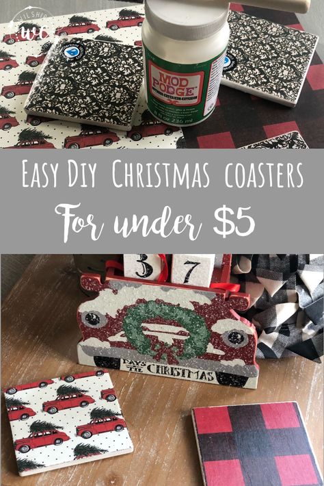 Diy Christmas Coasters, Diy Christmas Projects, Dollar Tree Christmas Decor, Christmas Crafts To Sell, Christmas Gifts For Teen Girls, Easy Diy Christmas Gifts, Coaster Crafts, Christmas Crafts For Adults, Christmas Coasters