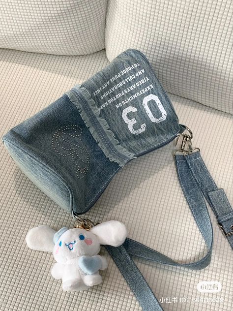 Jean Bag Aesthetic, Korean Sling Bag Aesthetic, New Jeans Bags Kpop, Kawaii Sling Bag, Sling Bag Aesthetic, New Jeans Butterfly Bag, Cute Sling Bag, Jeans Bag Diy, Shark Sleeping Bag