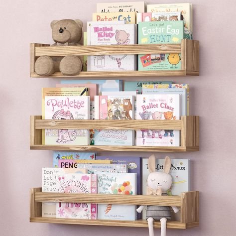 PRICES MAY VARY. STYLE AND FUNCTIONALITY – This set of 3 shelves is a perfect home décor piece that adds style and storage functionality together in a simple, easy to install solution! GREAT CONSTRUCTION - thanks to its simple wood structure you can use these shelves to organize your children’s favorite books and toys with style next to their bed! VERSATILE AND MULTIFUNCTIONAL SHELF – With these shelves there’s no limit to creativity! Place them in the bathroom, in the kitchen, or in the bedroom Wooden Wall Bookshelves, Book Shelf For Baby Room, Book Shelf Wall Mounted, Kids Book Shelf Wall, Floating Bookshelf Nursery, Boys Room Wall Shelves, Bookshelves For Nursery, Bookshelf In Nursery, Baby Room Bookshelf