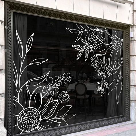 🌻 Stunning Floral Vinyl Decal 🌻 Transform your storefront with our elegant sunflower vinyl decal! Perfect for adding a touch of nature and beauty to your business, this durable and easy-to-apply decal features a stunning sunflower design. Ideal for flower shop, cafe, boutiques, and any shop looking to create a welcoming and stylish atmosphere. 🌿 🌏 Shipping worldwide 🔗 Shop now at our Etsy store (link in bio) -- #FloralDecal #VinylDecal #ShopDecoration #BusinessSignage #StorefrontDecor #Sm... Painted Shop Windows, Harvest Window Display, Storefront Window Graphics, Boutique Window Painting, Store Front Window Design, Coffee Shop Window Art, Shop Window Design Ideas, Autumn Window Display Retail, Window Vinyl Design