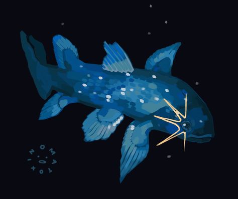 Fish Dnd Character, Fantasy Fish Art, Coelacanth Art, Blue Fish Aesthetic, Fish Bowl Drawing, Fish Widget, Fish Diagram, Deep Sea Art, Fish Aesthetic