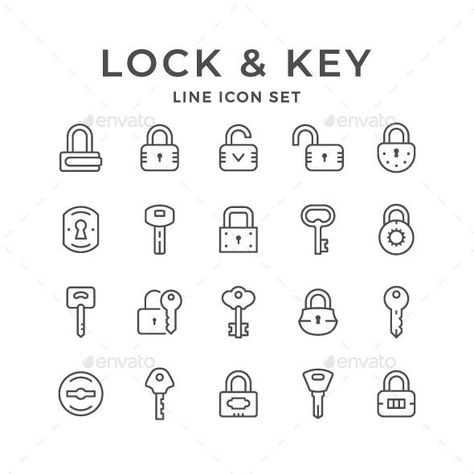 Set Line Icons of Lock and Key for $7 - GraphicRiver #icon #GraphicDesign #design #IconDesign #BestDesignResources Lock Tattoo For Men, Security Tattoo, Simple Matching Tattoos Couples, Key Couple Tattoo, Lock And Key Couple Tattoo, Padlock Tattoo, Simple Matching Tattoos, Simple Couples Tattoos, Lock Drawing