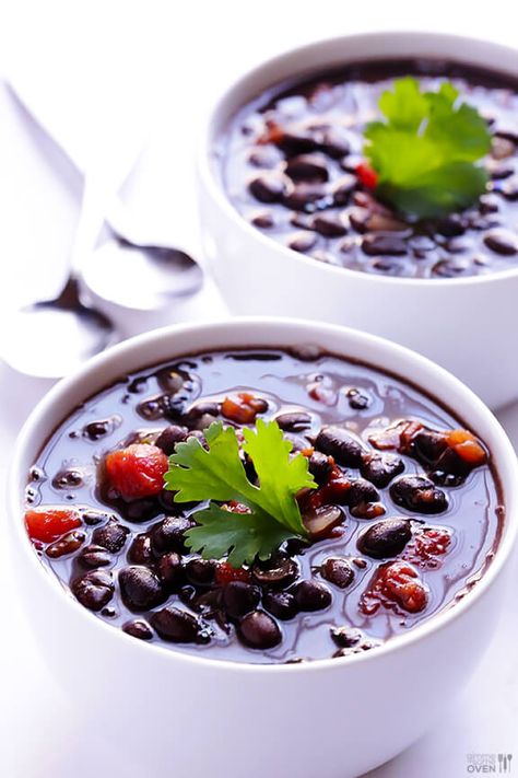 Black Bean Soup Recipe, Bean Soup Recipe, Gimme Some Oven, Bean Soup Recipes, Black Bean Soup, Think Food, 5 Ingredient, Bean Soup, Meatless Meals