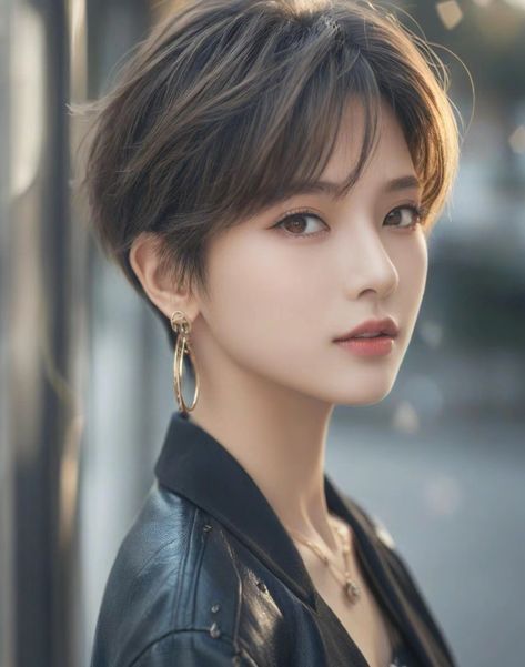 Asian Girl Short Haircut, Korean Pixie Cut With Bangs, Pixie Cut Asian, Japan Short Hair, French Pixie Cut, Wispy Pixie Cut, Asian Pixie Cut, Short Graduated Bob, Japanese Short Hair