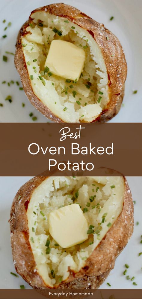 Discover the secret to the Best Oven Baked Potato! No foil needed for this easy, quick recipe. Enjoy a perfect balance of crispy skin and fluffy inside, straight from the oven. These crunchy, salty potatoes make a healthy and delicious side dish that will leave you coming back for more! Baking Baked Potatoes In Oven, Cooking Baked Potatoes In Oven, Russet Baked Potato In Oven, Crunchy Baked Potatoes In The Oven, How To Cook Baked Potatoes In The Oven, Perfect Baked Potatoes In The Oven, Easy Baked Potatoes In The Oven, Easy Baked Potato In Oven, Crispy Baked Potatoes In The Oven