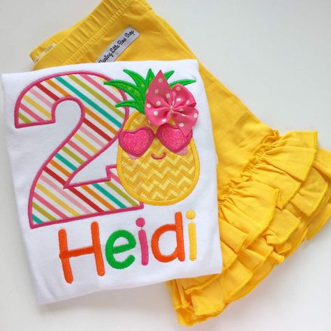 Darling Little Bow Shop designs unique custom baby and children’s clothing and accessories, handmade in the USA, and of exceptional quality. Pineapple Party Theme, Fruity Party, Twotti Fruity, Tutti Frutti Birthday Party, Ella Claire, Fruit Birthday Party, 2nd Birthday Party For Girl, Pineapple Theme