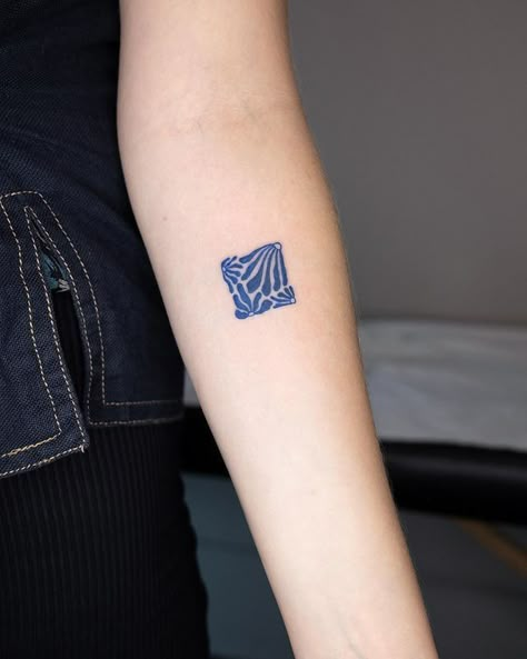 Salik • tattoo artist (@salikstudio) • Instagram photos and videos Peculiar Tattoo, Blue Minimalist Tattoo, Blue Tatoos Minimal, Blue Minimal Tattoo, Small Blue Tattoo, Henri Matisse Tattoo, Blue Tattoo Ideas, Matisse Inspired Tattoos, The Dance Matisse Tattoo