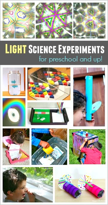 Light Science for Kids: Science activities and experiments about light refraction and light reflection! Make rainbows, play with mirrors, and more! Reflection Science Activities, Day And Night Space Activities, Light And Sound Stem Activities, Light Theme Preschool Activities, Light And Sound Experiments For Kids, Reflections In Art, Light Energy Experiments For Kids, Preschool Light Activities, Light Preschool Activities