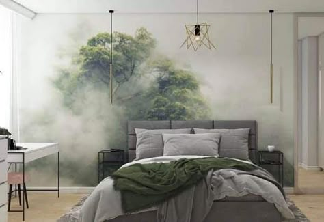 Forest Theme Bedroom, Foggy Nature, Landscape Wall Mural, Custom Wall Murals, Misty Forest, Forest Wallpaper, False Ceiling Design, False Ceiling, Wallpaper Online