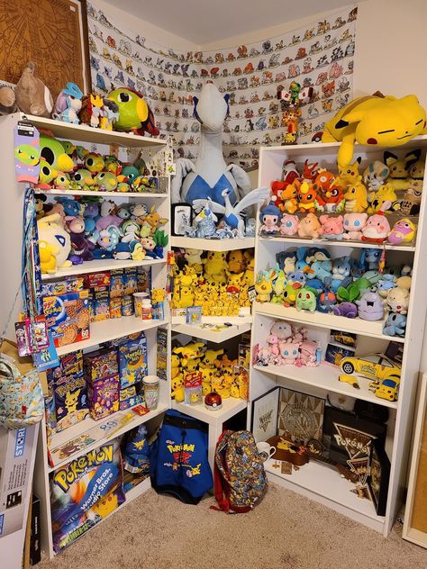 Collectors Room Ideas, Black Hair Green Eyes, Pokemon Room, Old Pokemon, Pokemon Video Games, Nerf Toys, Pokemon Birthday Party, Dorm Room Inspiration, Pokemon Toy