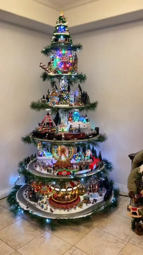 Wheel Christmas Tree, Rotating Christmas Tree, Christmas Tree Train, Tree Village, Christmas Tree Village, Tabletop Christmas Tree, Christmas Clearance, Handmade Christmas Tree, Beautiful Christmas Trees