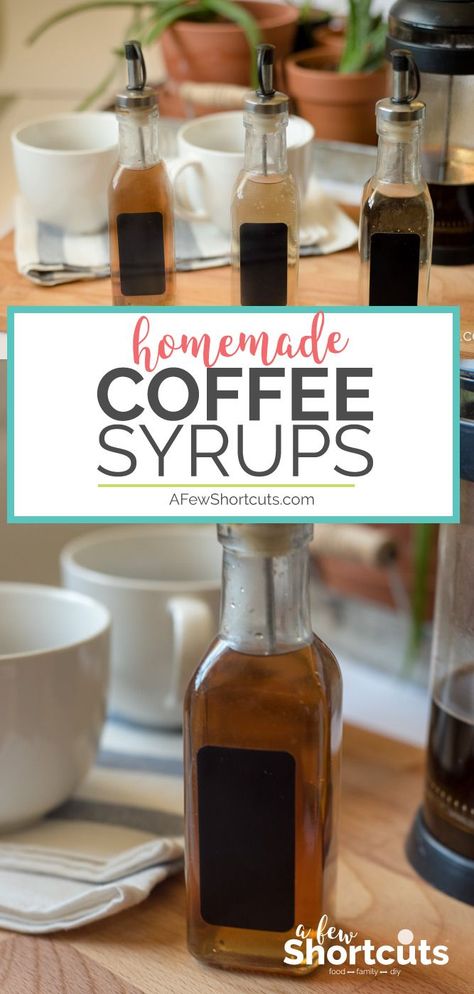 Don't spend a fortune on store-bought syrups! Have cafe style coffee at home with these SIMPLE Homemade Coffee Syrups! So many flavor choices! | @AFewShortcuts #recipes #coffee Cafe Frappe, Ninja Coffee Bar Recipes, Coffee Bar Recipes, Homemade Coffee Syrup, Ninja Coffee Bar, Coffee Syrups, Homemade Coffee Creamer, Simple Syrups, Coffee Creamer Recipe