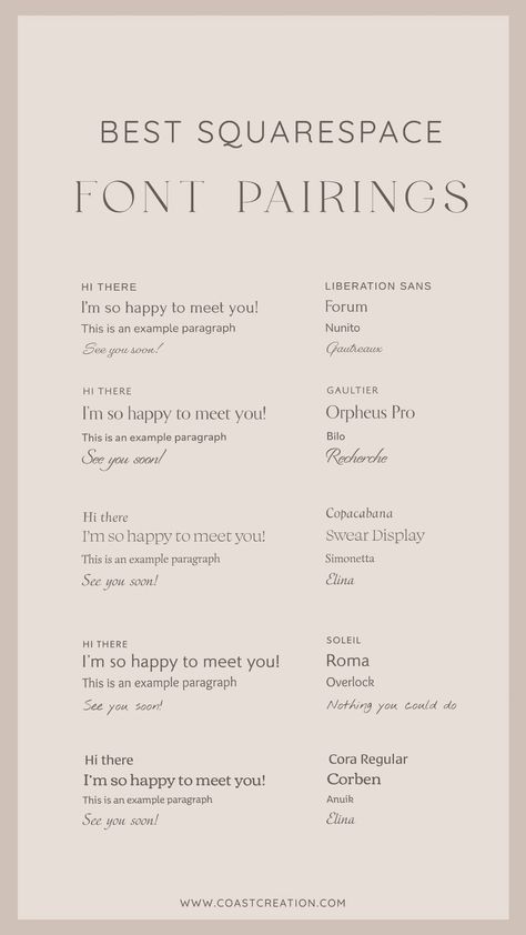 Best Squarespace Font Pairings for your Branding and Squarespace Website Instagram fonts #instagramfonts social media fonts #socialmediafonts fonts #fonts font #font 9.415 Brand Fonts Combinations Canva, Squarespace Fonts, Squarespace Font Pairings, Thank You Font, Instagram Fonts, Winter Fonts, Happy Birthday Words, Handwriting Logo, Font Guide