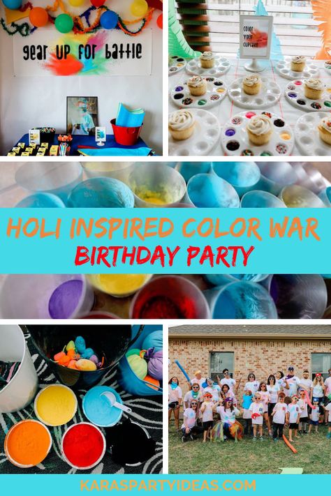 Kara's Party Ideas Holi Inspired Color War Birthday Party | Kara's Party Ideas Color Splash Party Ideas, Color Splash Birthday Party, Paint Splash Birthday Party Ideas, Color Powder Birthday Party, Holi Birthday Party Ideas, Color Wars Birthday Party, Holi Birthday Party, Color Wars Party Ideas, Color Powder Party