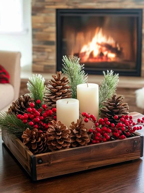 Christmas Decorations Centerpiece, Christmas Candle Decorations, Christmas Table Centerpieces, Christmas Centerpieces Diy, Xmas Deco, Christmas Decor Inspiration, Christmas Themes Decorations, Christmas Decorations For The Home, Christmas Centerpieces