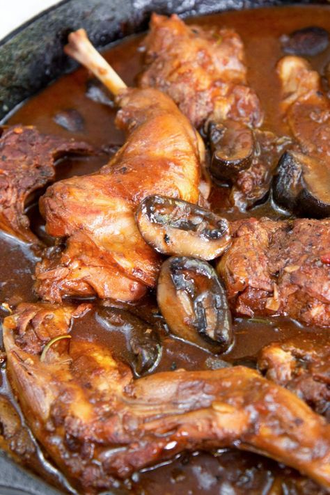 Keto Rabbit Recipe, Maltese Rabbit Stew Recipe, Rabbit Confit Recipe, Rabbit Cacciatore Recipe, Rabbit Dishes Recipes, Whole Rabbit Recipes, Rabbit Recipes Easy, Braised Rabbit Recipe, Rabbit Cooking