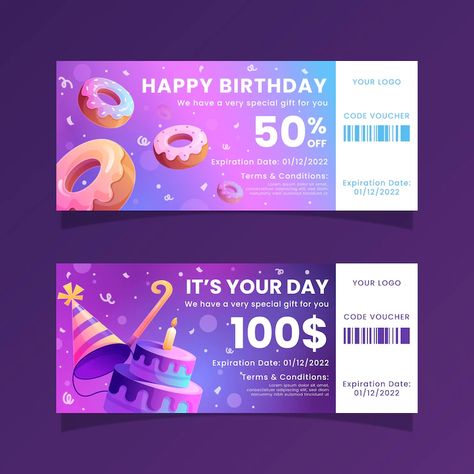 Vouchers Design, Voucher Design Coupon, Voucher Design Ideas, Birthday Gift Voucher, Birthday Voucher, Birthday Certificate, Happy Birthday Font, Gift Voucher Template, Gift Voucher Design