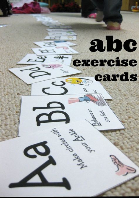 abc exercise cards | indoor alphabet fun for kids from teachmama.com #weteach Teaching Mama, Card Workout, Abc Activities, Learning Abc, Preschool Literacy, Movement Activities, Letter Activities, The Abc, Tot School