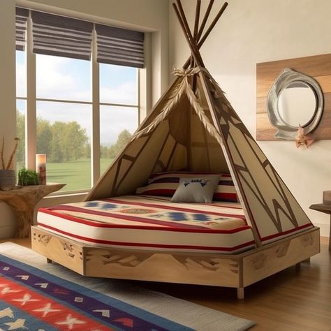 New Mexico Home Decor, Native American Bedroom, Southwest Fashion, Teepee Bed, Screened Porch Designs, Amazing Bedroom Designs, Mountain Wall Decor, Native American Decor, Fantasy Rooms