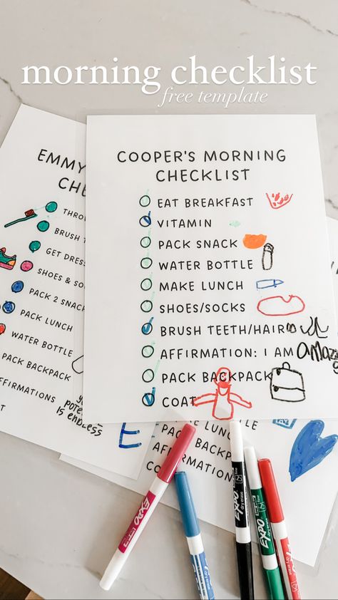 School Morning Checklist For Kids, Daily Hygiene Checklist Kids, Kids Morning Checklist Free Printable, Kids Checklist Daily Routines, After School Checklist For Kids, School Morning Checklist, Nanny Checklist, Morning Checklist For Kids, Morning Routine Checklist For Kids