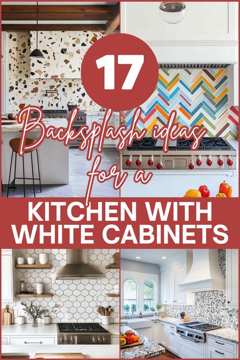 Looking to add some style to your kitchen with white cabinets? Discover 17 beautiful backsplash ideas to make your kitchen shine, from classic subway tiles to bold Moroccan patterns. Perfect for a fresh, modern look! #kitchenbacksplash #whitecabinets #kitchendecor #backsplashideas #homedesign Tiled Kitchen Walls To Ceiling, Tile Backsplash Kitchen White Cabinets, White Kitchen Color Backsplash, Moroccan Tiles Kitchen Backsplash, Moroccan Tiles Kitchen, Best Backsplash, Colorful Kitchen Backsplash, Color Tile Backsplash, Kitchen Cabinets And Backsplash