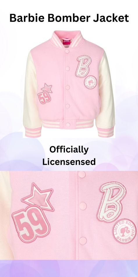 Machine washable, officially licensed Barbie's Bomber Jacket. Barbie Jacket, Join My Group, Women Inspiration, Girls Stuff, Pinterest Ideas, Trendy Street Style, Boost Your Confidence, Business Look, Barbie Girl