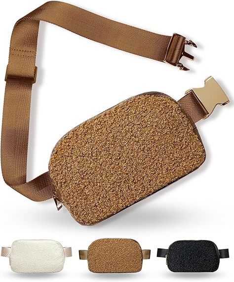 Boutique Fleece Belt Bag | Sherpa Crossbody Bag Fanny Pack for Women Fashionable | Everywhere Waist Pack | Small Fashion Travel Chest Bag (Extended Strap Length, Caramel Fleece) Belt Bag Lululemon, Waist Purse, Black Fanny Pack, Winter Must Haves, Beige Interior, Luxury Belts, Designer Crossbody Bags, Hip Bag, Gold Accessories