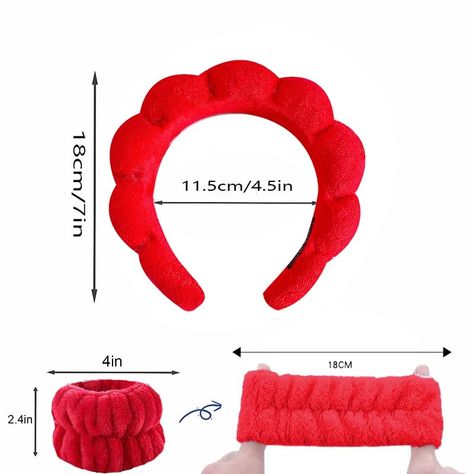 VNIHTT Red Bubble Headband for Washing Face, Makeup headband,Sponge Spa Skincare Headbands,Soft Fluffy Hairband for Women Girls with Wrist Towels for Wash Face Fluffy Hairband, Bubble Headband, Skin Care Headband, Preppy Headband, Bubble Skin Care, Towel Headband, Face Wash Headband, Collab Ideas, Makeup Headband