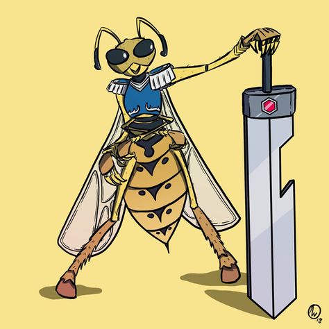 For August’s character design challenge a warrior wasp. Wasp Oc, Waiter Character Design, Wasp Character, Wasp Marvel Redesign, Wasp Fantasy Art, Wasp Avengers, Wasp, Fun Illustration, Design Challenges