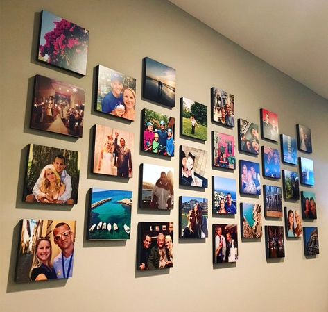 Mix Tile Photo Wall Ideas, Hallway Photos, Picture Wall Layout, Photo Wall Layout, Hall Pictures, Stairway Gallery Wall, Stairway Gallery, Mixed Tiles, Mix Tiles