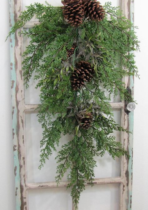 Pine Cone Swag Diy, Pine Swags Christmas, Pinecone Door Swag, Pine Cone Door Swag, Artificial Pine Door Swag, Wreath Mirror, Diy Swag, Front Door Swag, Cedar Wreath