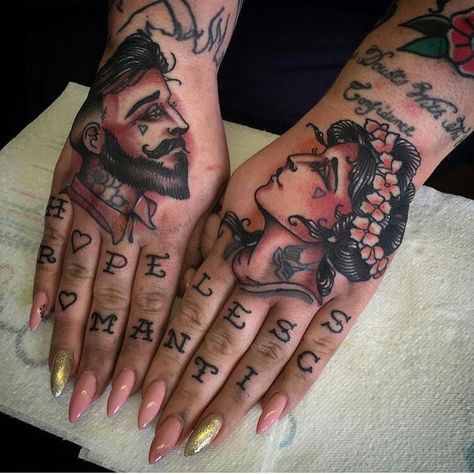 Hopeless Romantic Tattoo, Knuckle Tattoos, Tattoo Old School, 4 Tattoo, Hand Tattoos For Women, Hand Tattoo, Dope Tattoos, Old School Tattoo