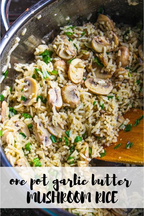 Easy one pot garlic butter mushroom rice ready in less than 20 mins - loaded with button mushrooms tossed in best ever garlic butter sauce. Garlic Mushroom Rice, Mushroom Rice Instant Pot, Mushroom Rice Recipes, Vegetarian Rice Recipes, Garlic Butter Mushrooms, Garlic Rice, Quick Vegetarian Meals, Rice Side, Mushroom Rice