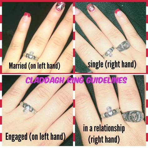 How to wear you claddagh ring 😊❤️ yes those are my rings lol   #Irish #rings How To Wear A Claddagh Ring, Claddagh Ring Meaning, Claddagh Tattoo Ring Finger, Claddagh Ring Tattoo, Irish Claddagh Rings, Irish Heart Ring, Meaning Of Claddagh Ring, Claddagh Meaning, Irish Ring Claddagh Meaning