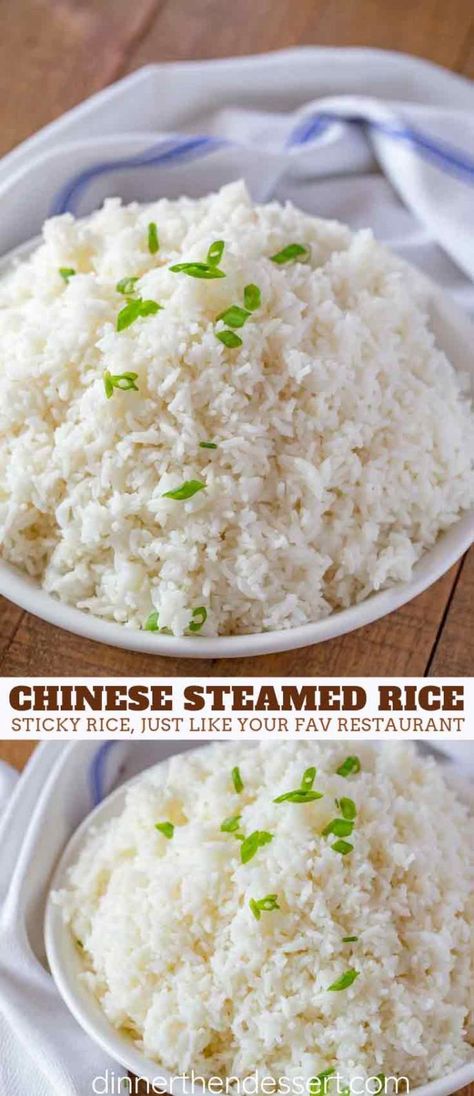 Chinese Steamed Rice is incredibly easy to make on your stovetop, and the PERFECT side to serve with just about any recipe! #dinner #Chinese #takeout #copycat #rice #dinnerthendessert Chinese Steamed Rice, Chinese Rice Recipe, Dinner Chinese, Damien Rice, Dinner Then Dessert, Asian Rice, Chinese Vegetables, Asian Dinners, Chinese Rice