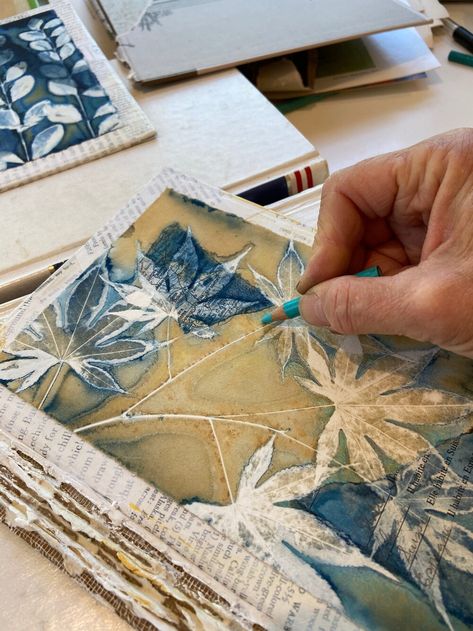 summer reading — linda clark johnson | artist Cyanotype Artwork, Gelli Painting, Monoprint Ideas, Monoprint Artists, Alternative Printmaking, Monoprinting Techniques, Cyanotype Printing, Monoprint Art, Gelli Printing Techniques