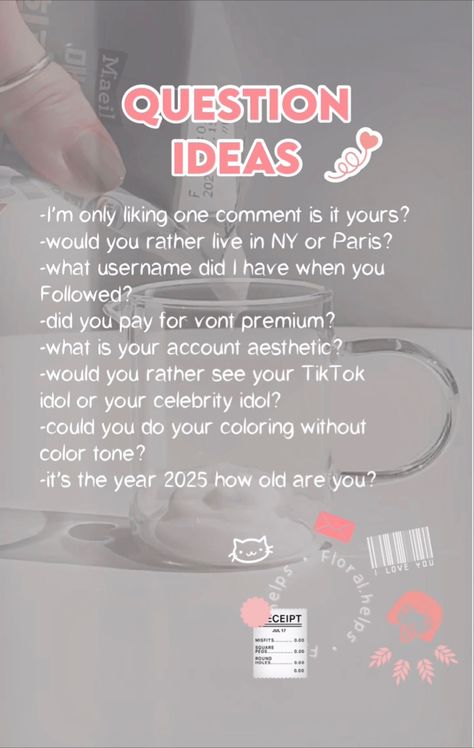 Tiktok Questions For Fanpages, Questions For Fan Pages, Bio Ideas For Fanpage, Fan Page Question Ideas, Question Ideas For Fanpages, Fan Page Bio Ideas, Fanpage Question Ideas, Theme Ideas For Fanpage, Fanpage Questions