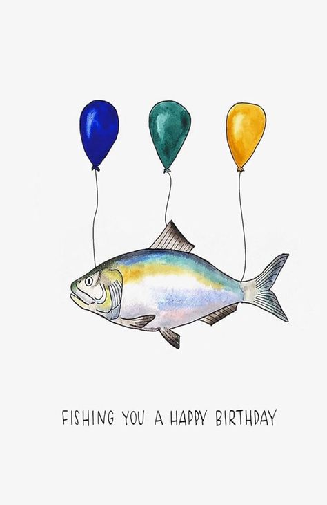 Watercolor Cards For Men, Watercolor Birthday Card Man, Cow Paintings, Handmade Greeting Card Designs, Fishing Christmas, Learn Watercolor Painting, Watercolor Birthday Cards, Fishing Cards, Learn Watercolor