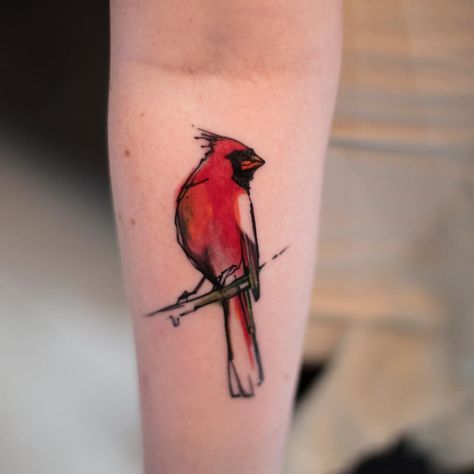 Sweet little cardinal from tonight #watercolortattoo #art #firstclasstattoo #nyctattooartist #tattoo Remberence Tattoos, Red Cardinal Tattoo, 222 Tattoos, Cardinal Bird Tattoos, Red Cardinal Tattoos, Small Cardinal Tattoo, Memorial Tattoo Designs, Red Bird Tattoos, Cardinal Tattoo