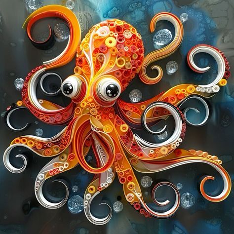 Quilling Octopus, Quilling Cartoon, Paper Craft By Paper Types, Cartoon Octopus, Octopus Pattern, Quilling Projects, Quilling Animals, Arte Quilling, Paper Quilling For Beginners