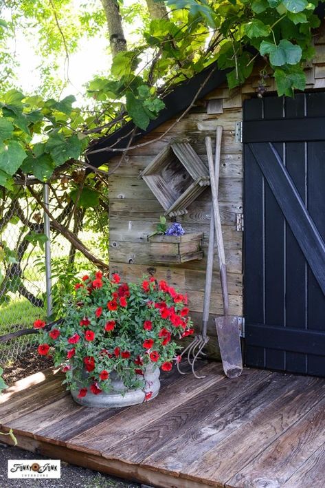 Build A Porch, How To Build A Porch, Diy She Shed, Shed With Porch, Garden Rake, Building A Porch, Funky Junk Interiors, Shed Doors, Ideas For The Garden