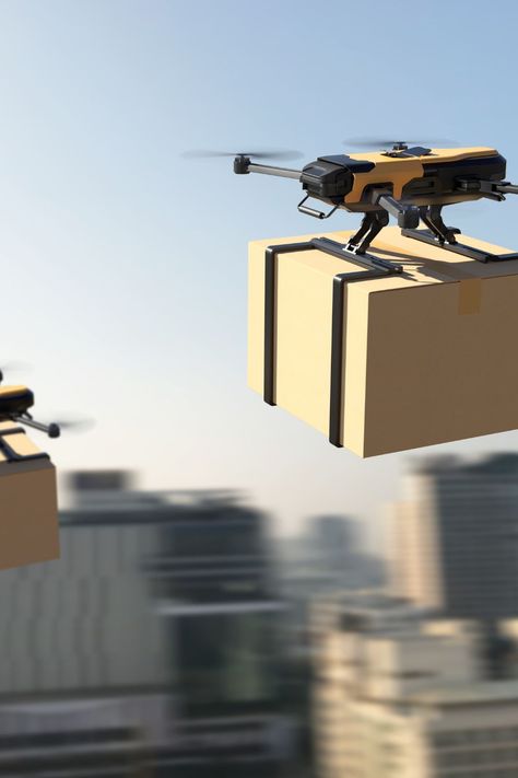 Drone carrying a package. Futuristic Event, Drone Delivery, Carrying Boxes, Future Vision, Video Game Rooms, Image Background, Game Rooms, Package Delivery, Japanese Language