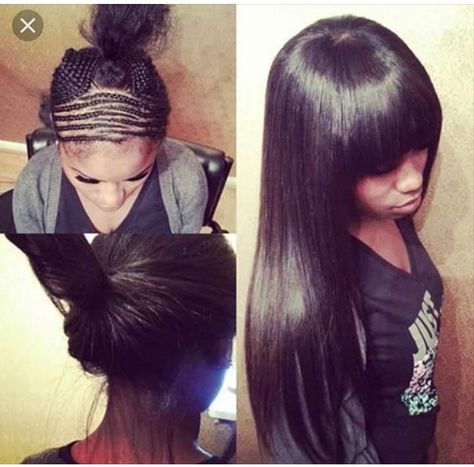 Sew In Sew In With Bangs, Braids With Bangs, Sew In Braids, Sew In Hairstyles, Weave Styles, Braid Patterns, Sew Ins, Hair Done, Hair Laid